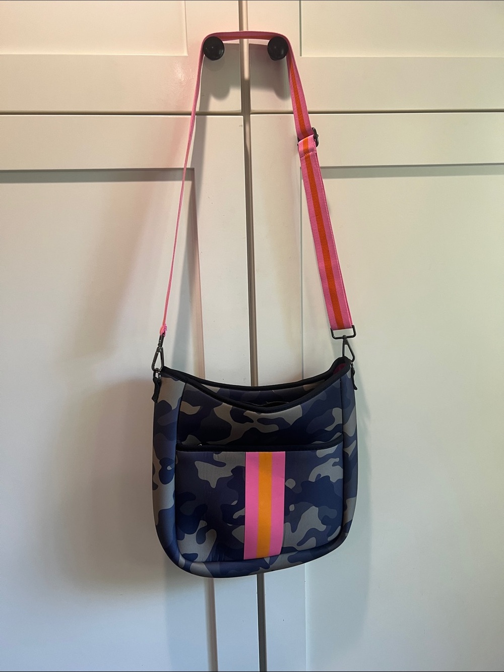 Parker & Hyde Neoprene Classic Crossbody Bag Camo Pink Stripe